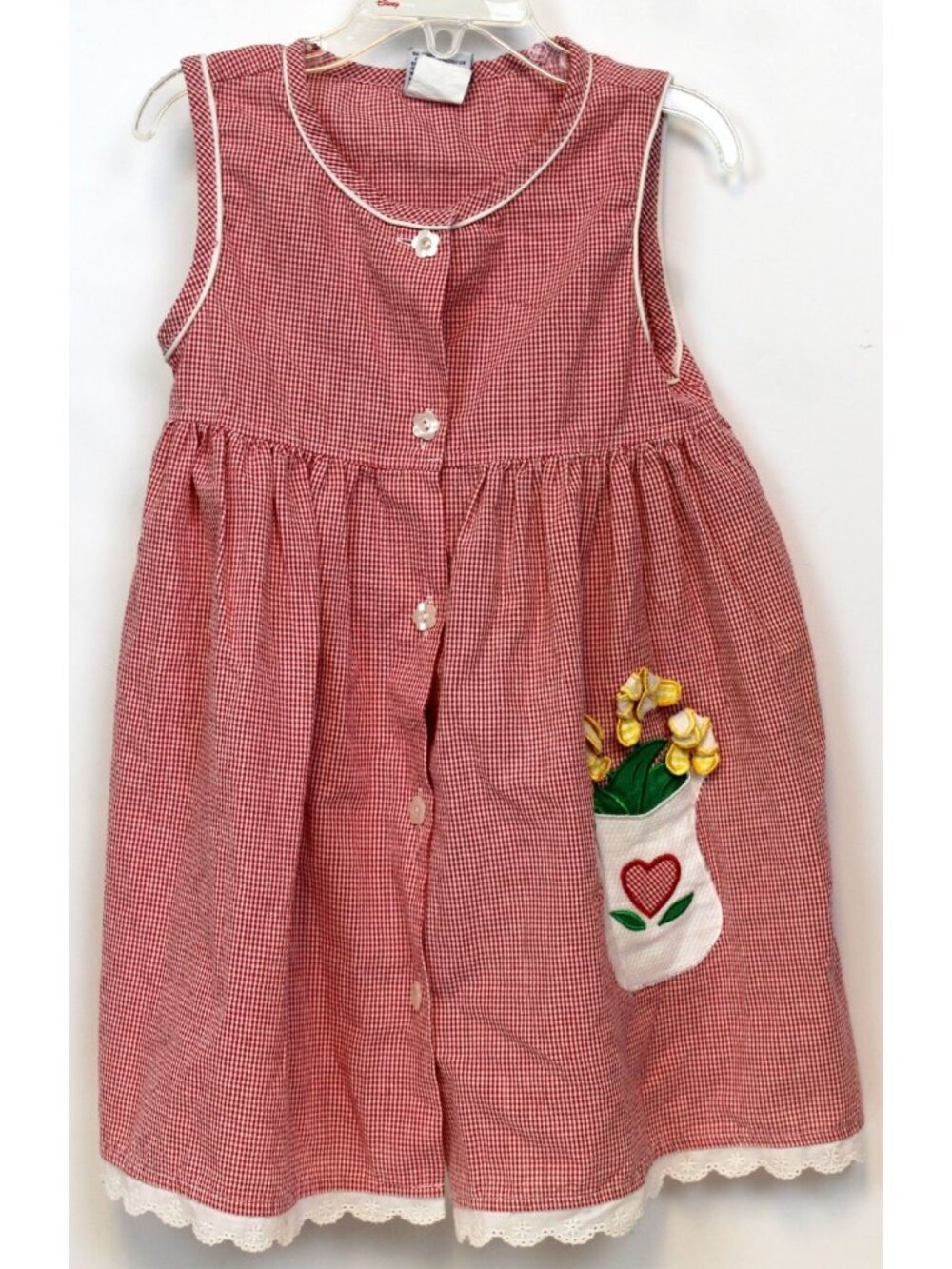 Samara Red Gingham Shirt Dress sz Small 6 Seersucker Summer Pitcher Flowers